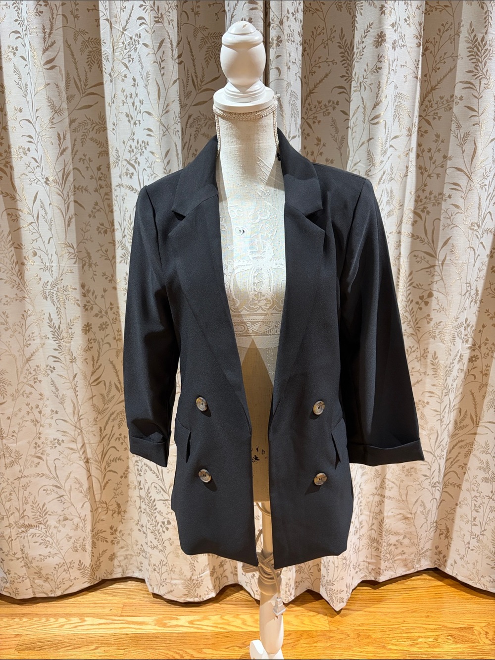 Love Tree Black Double-Breasted Blazer Jacket